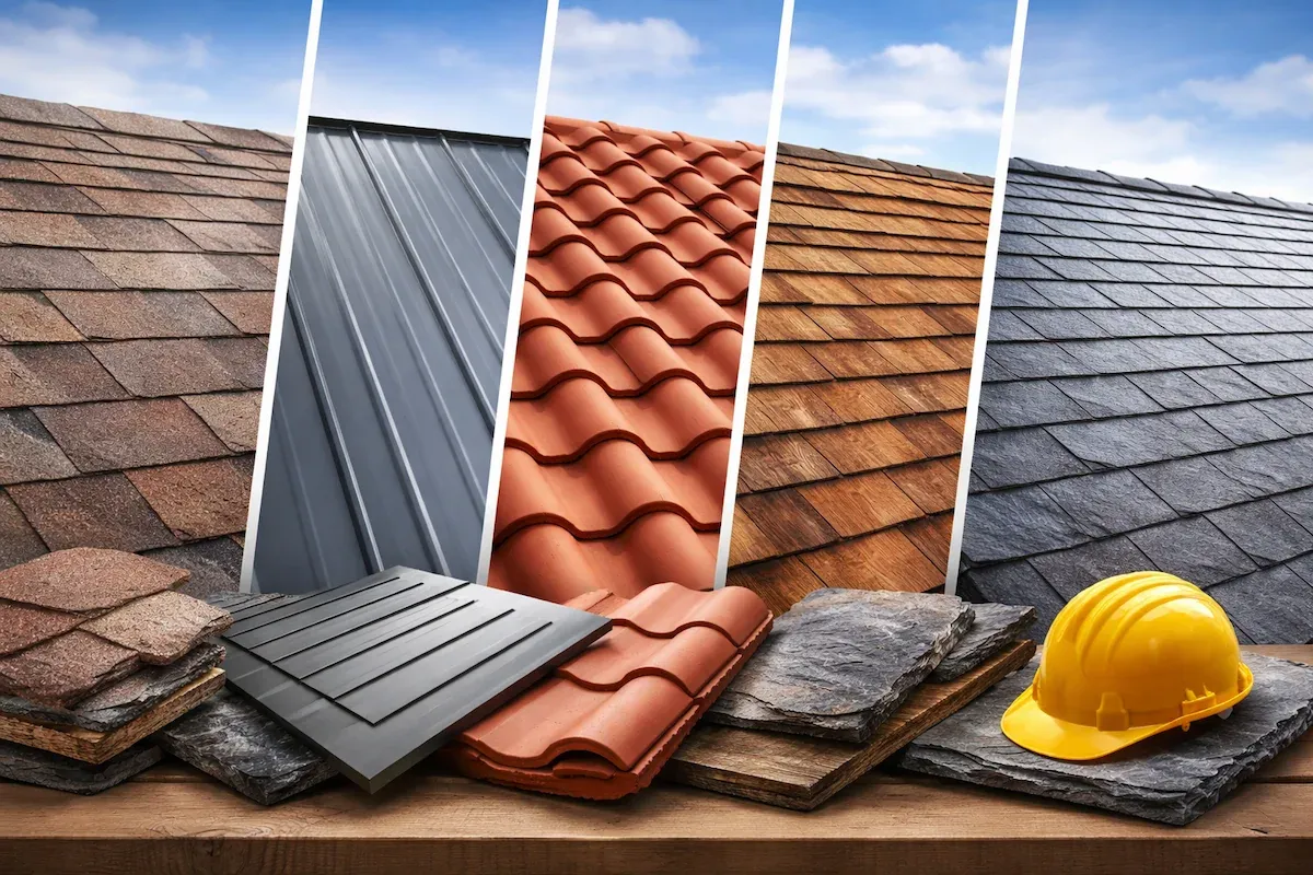 Comparison of residential roofing materials showing relative lifespans from asphalt shingles to slate
