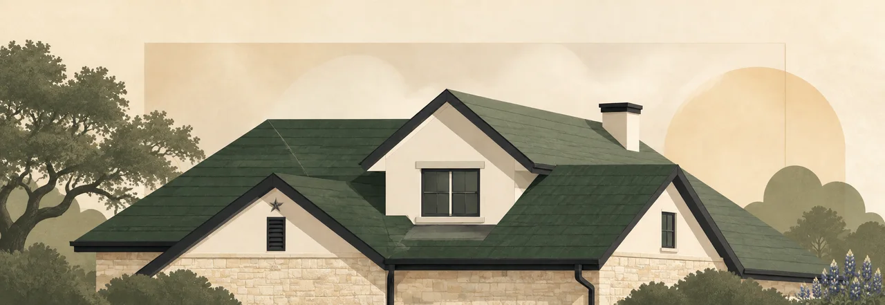 Illustration of a home with a green shingle roof
