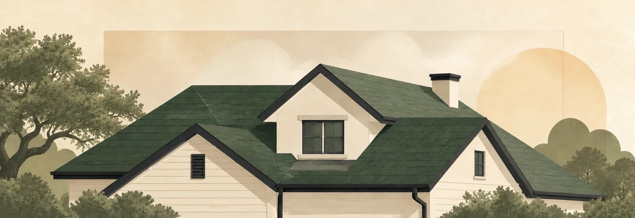 Illustration of a home with a green shingle roof